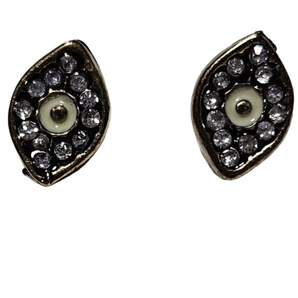 Evil Eye Stud Purple Rhinestone Earrings Gold Tone Finish Protection Jewelry - Picture 1 of 4